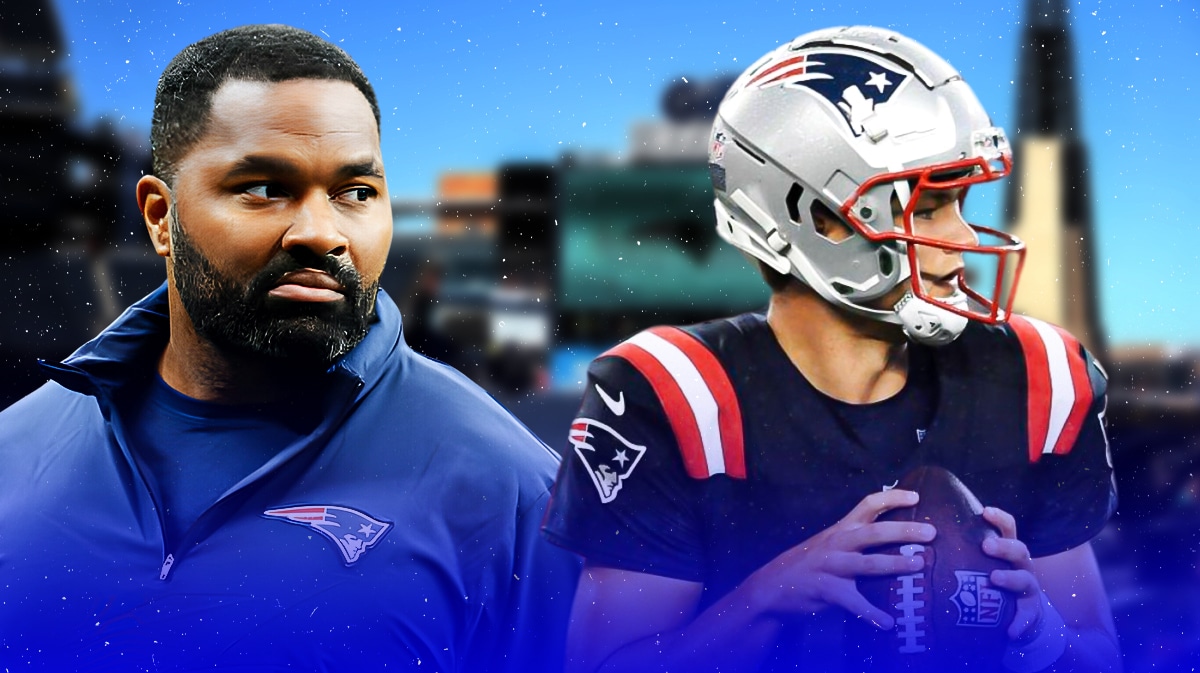 Jerod Mayo next to Patriots QB Drake Maye