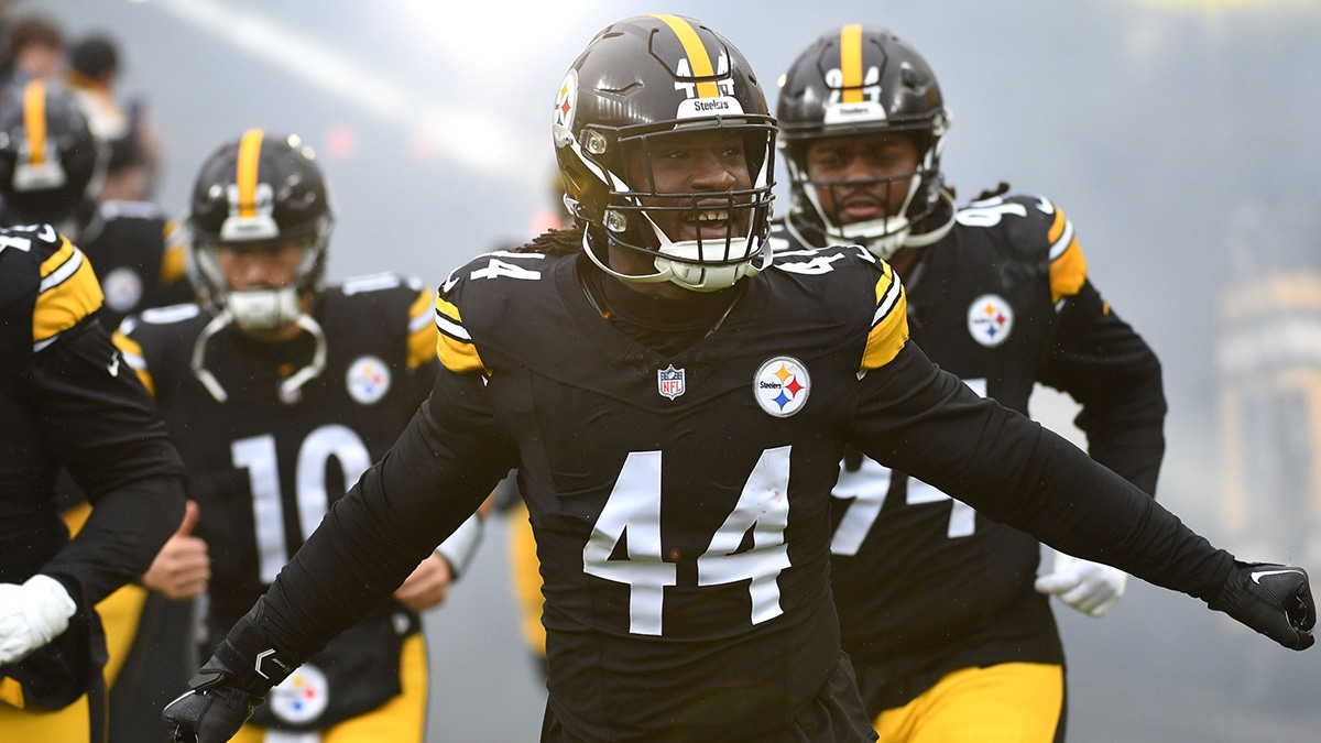 Pittsburgh Steelers linebacker Markus Golden (44) takes the field before playing the Jacksonville Jaguars at Acrisure Stadium.