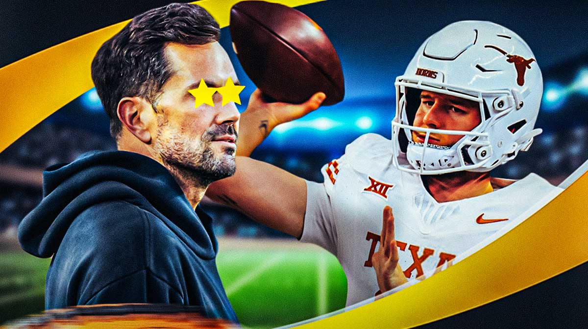 Matt Leinart with star eyes, Texas QB Quinn Ewers throwing a pass
