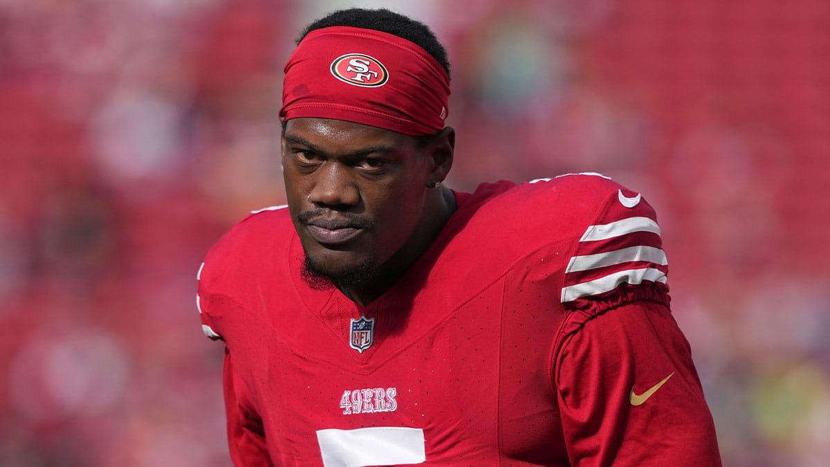 Dec 10, 2023; Santa Clara, California, USA; San Francisco 49ers linebacker Randy Gregory (5) before the game against the Seattle Seahawks at Levi's Stadium.