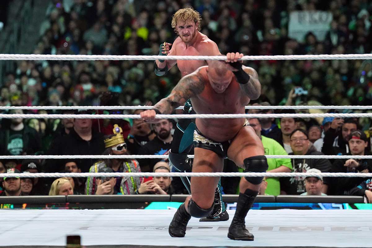 Randy Orton and Logan Paul at WrestleMania XL Night 2 on April 7, 2024.