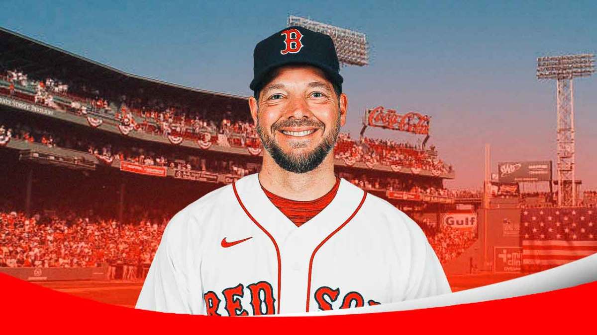 Rich Hill in Red Sox uniform (2022 version), smiling,