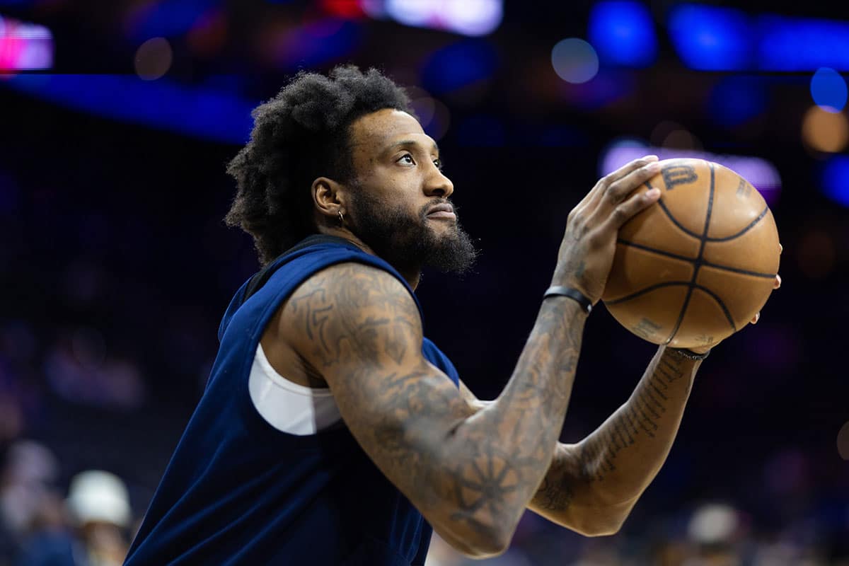 Philadelphia 76ers forward Robert Covington practices before a game against the LA Clippers at Wells Fargo Center.