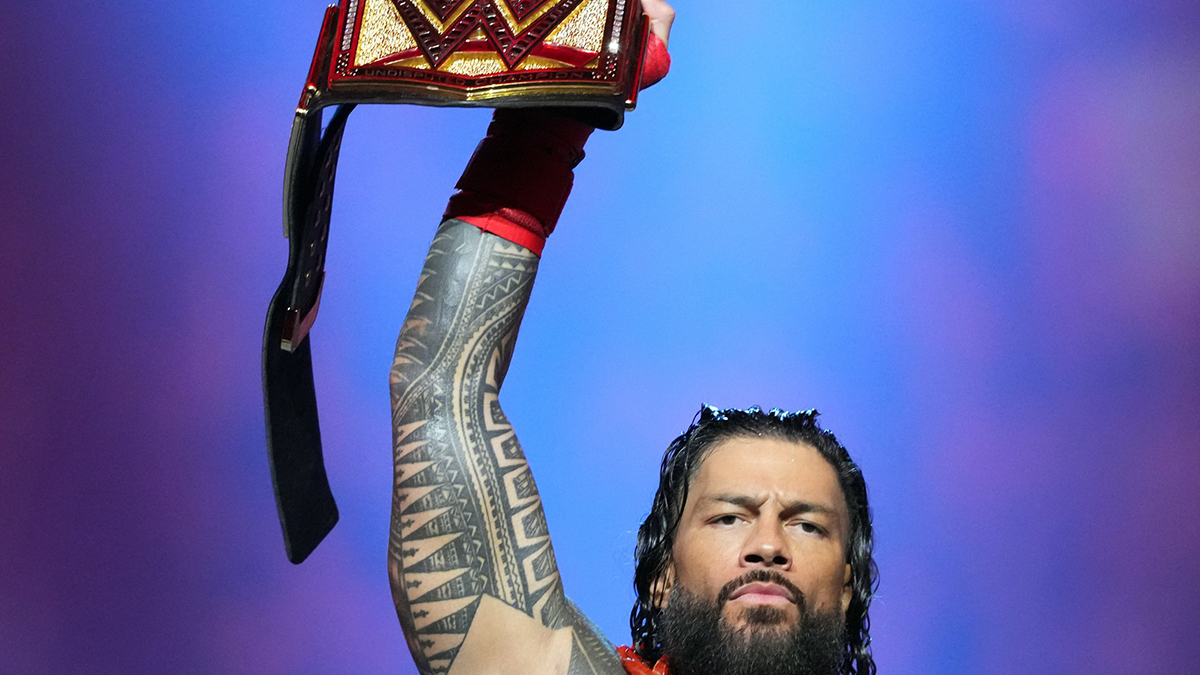 Roman Reigns making his entrance at WWE Royal Rumble in 2024.