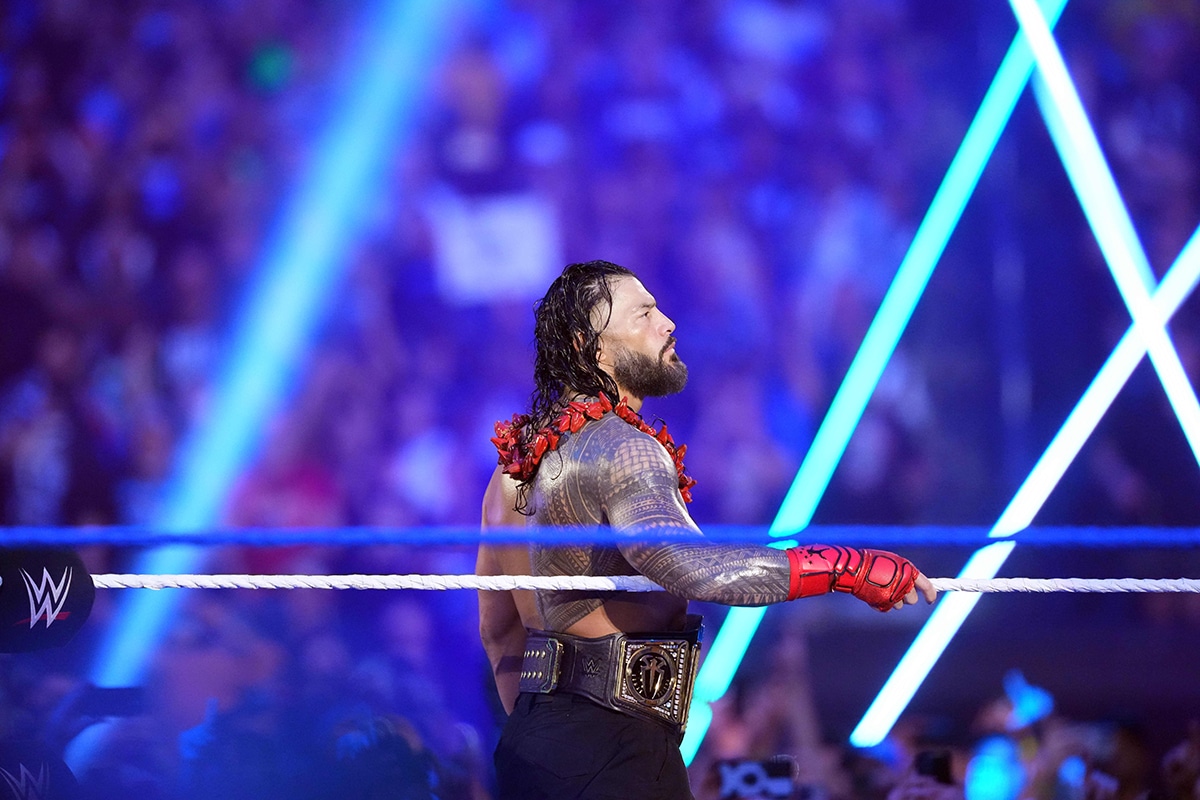 Roman Reigns making his entrance at the 2024 Royal Rumble.