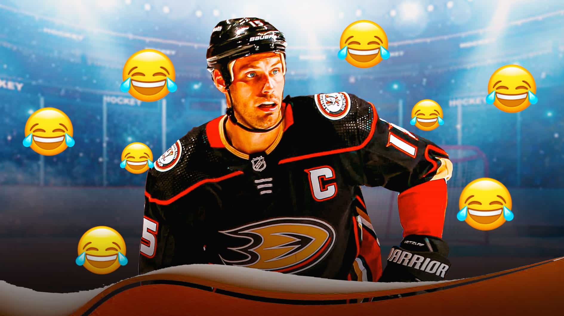 Ryan Getzlaf surrounded by laughing emojis