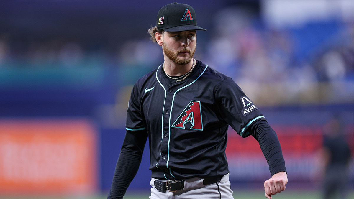Arizona Diamondbacks pitcher Ryne Nelson (19) walks off the field after pitch against the Tampa Bay Rays in the third inning at Tropicana Field.