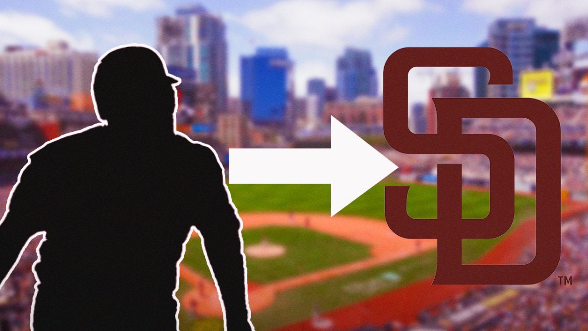 Silhouette of Elias Diaz with arrow pointing towards SD Padres logo