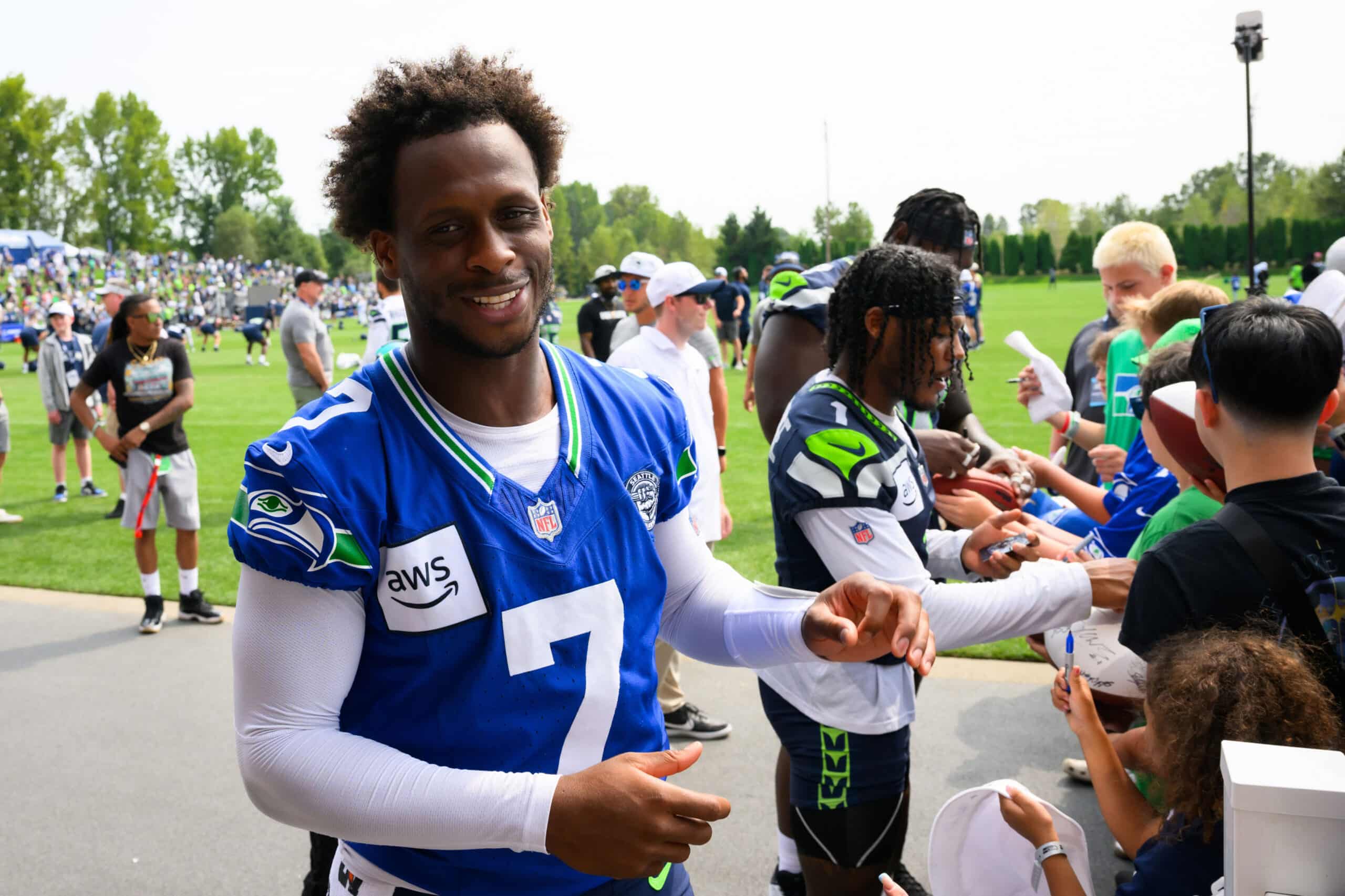 Seattle Seahawks quarterback Geno Smith (7) after training camp at Virginia Mason Athletic Center.