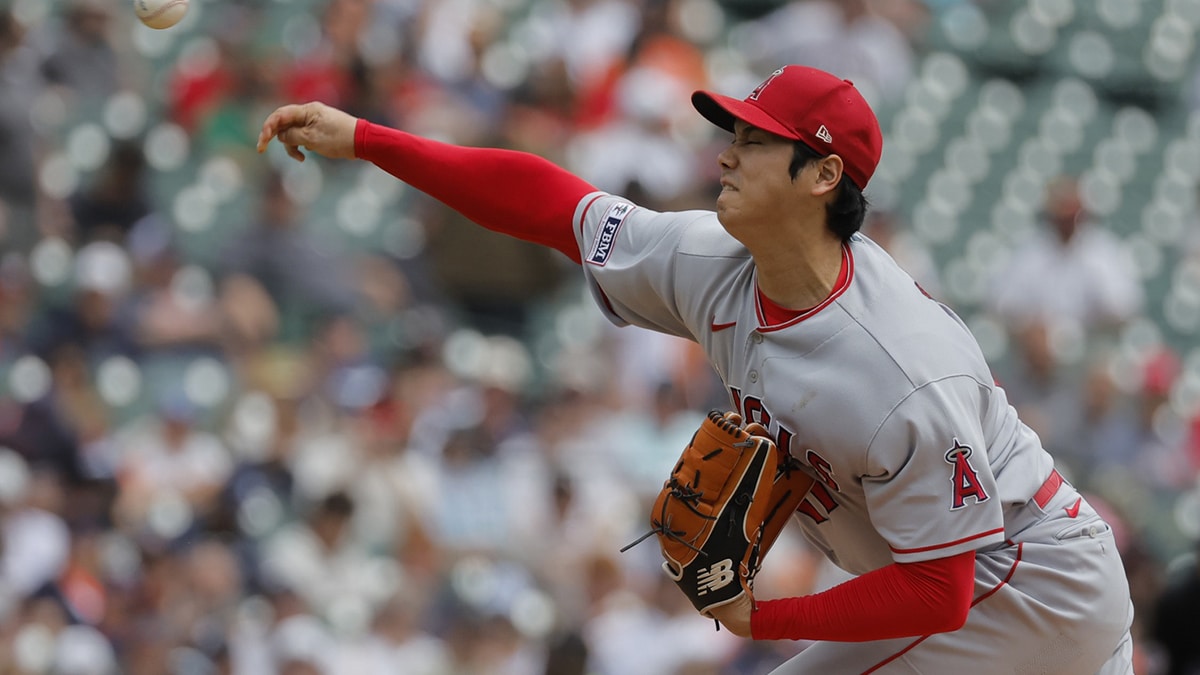 Los Angeles Angels starting pitcher Shohei Ohtani (17) pitches in the first inning against the Detroit Tigers at Comerica Park.