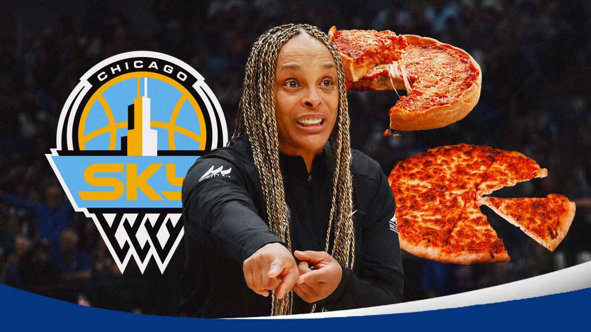 Sky's Teresa Weatherspoon next to New York and Chicago deep dish pizza