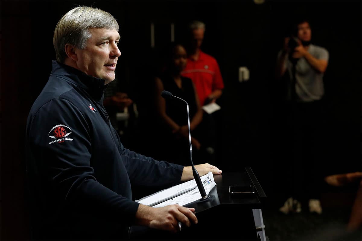 Kirby Smart speaks to the media on the first day of practice on Thursday, Aug 1, 2024.