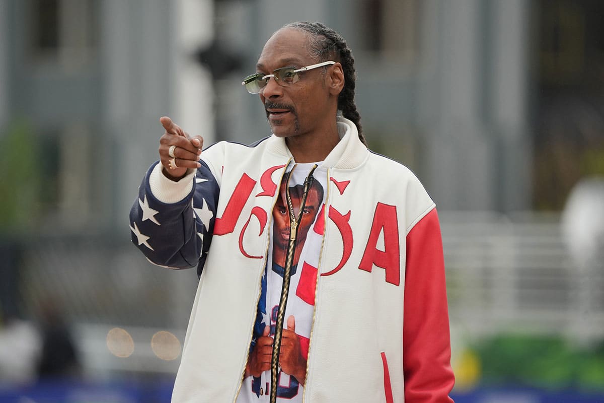 Snoop Dogg watches during the US Olympic Team Trials at Hayward Field.