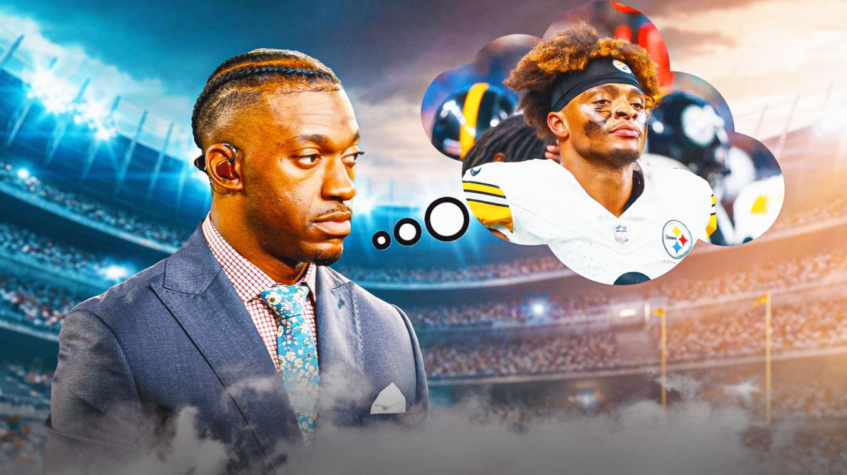 Robert Griffin III with large thought bubble containing Justin Fields inside