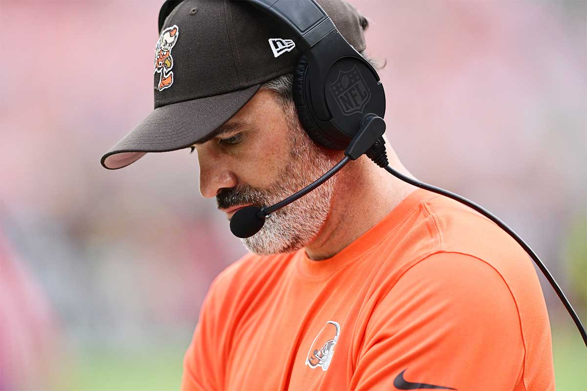 Cleveland Browns head coach Kevin Stefanski during the second half against the Green Bay Packers at Cleveland Browns Stadium.