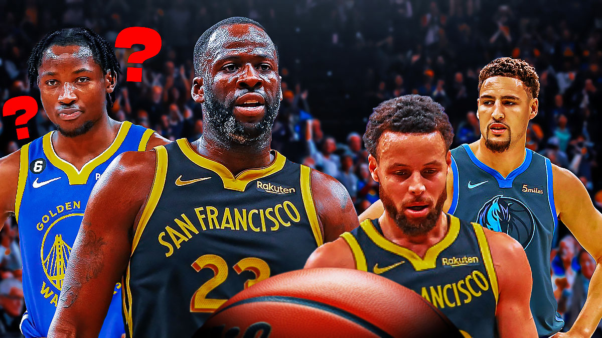 Warriors' Steph Curry, Draymond Green and Jonathan Kuminga with Mavs' Klay Thompson