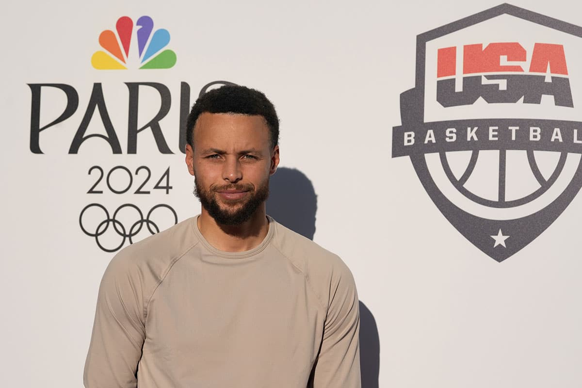 United States shooting guard Stephen Curry poses for a photograph during the Paris 2024 Olympic Summer Games at Team USA House. 