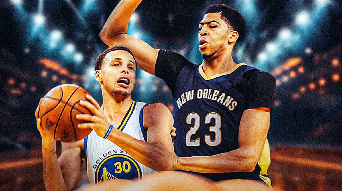 Stephen Curry guarded by Anthony Davis