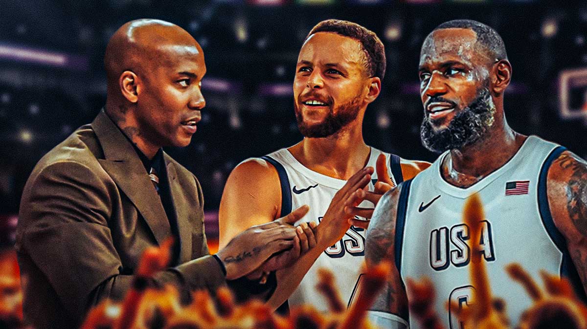 Former NBA player Stephon Marbury and Team USA's Stephen Curry and LeBron James