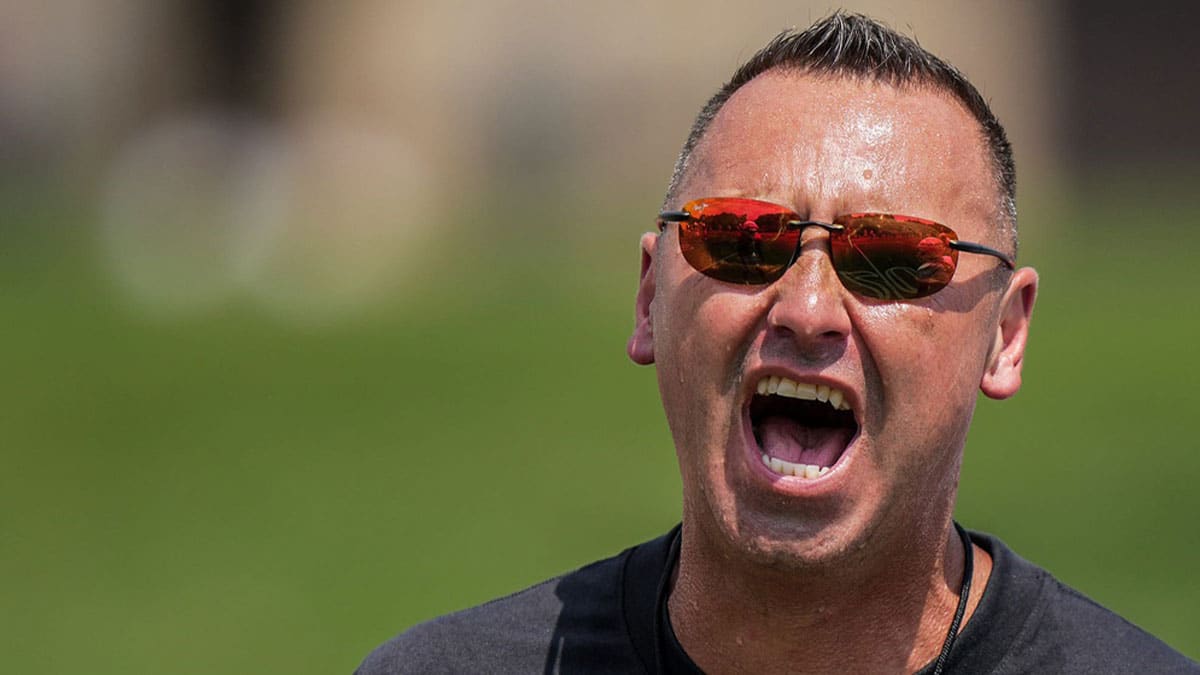 Texas Longhorns Head football coach Steve Sarkisian during the sixth day in full pads during fall football camp practice for the Texas Longhorns at Denius Fields.