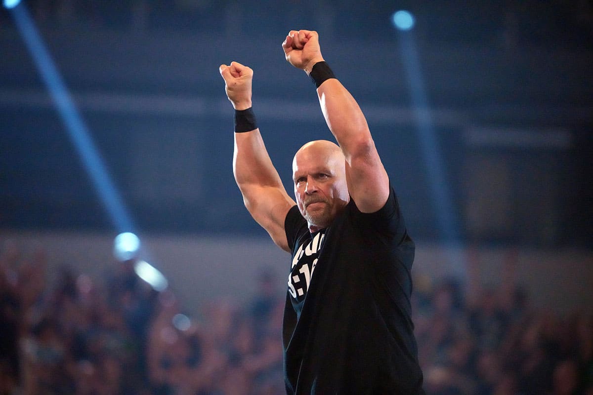 One of the greatest wresters ever, Stone Cold Steve Austin in celebration
