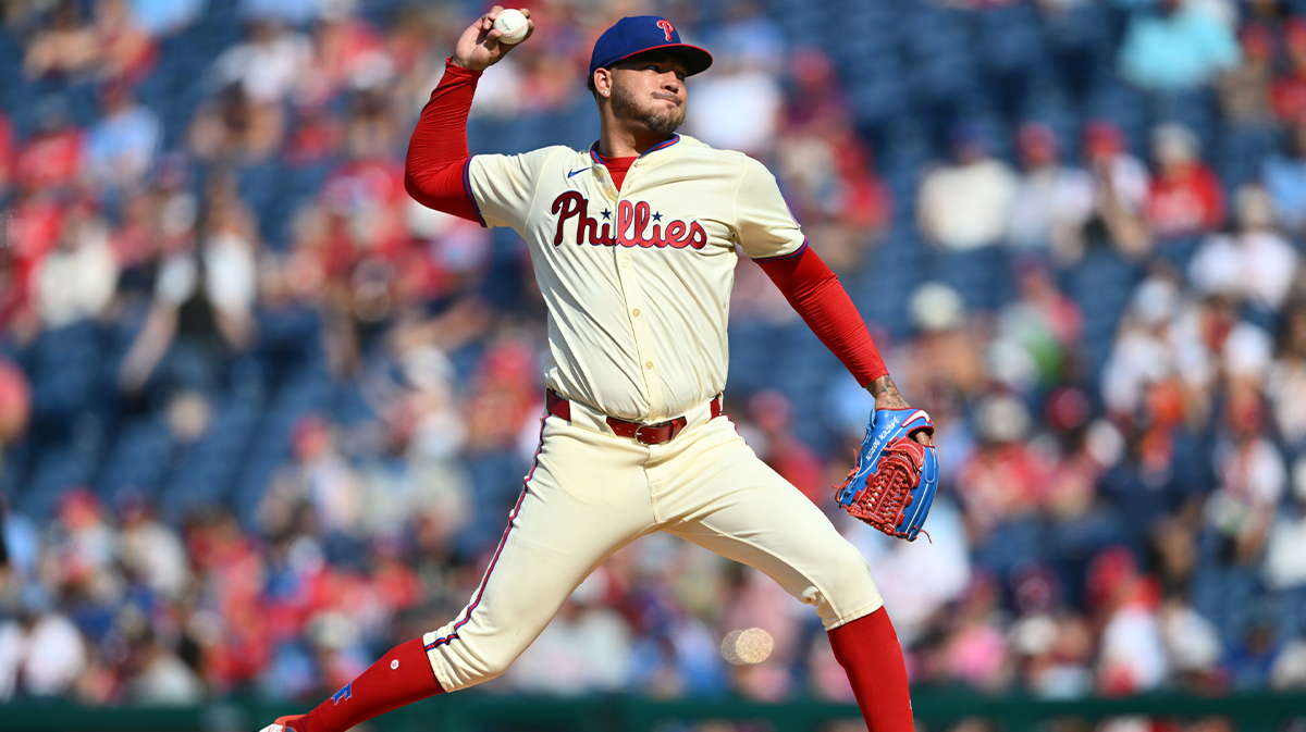 Philadelphia Phillies starting pitcher Taijuan Walker (99) throws a pitch against the Houston Astros in the first inning at Citizens Bank Park.