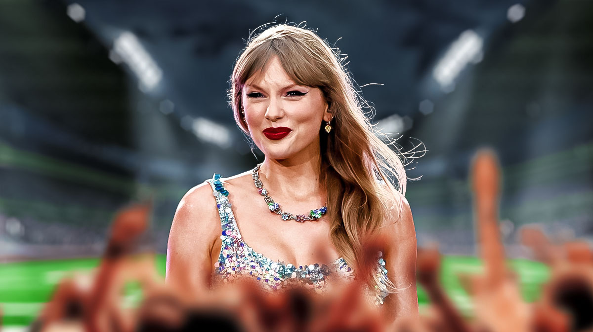 Taylor Swift with NFL field behind her NFL viewership