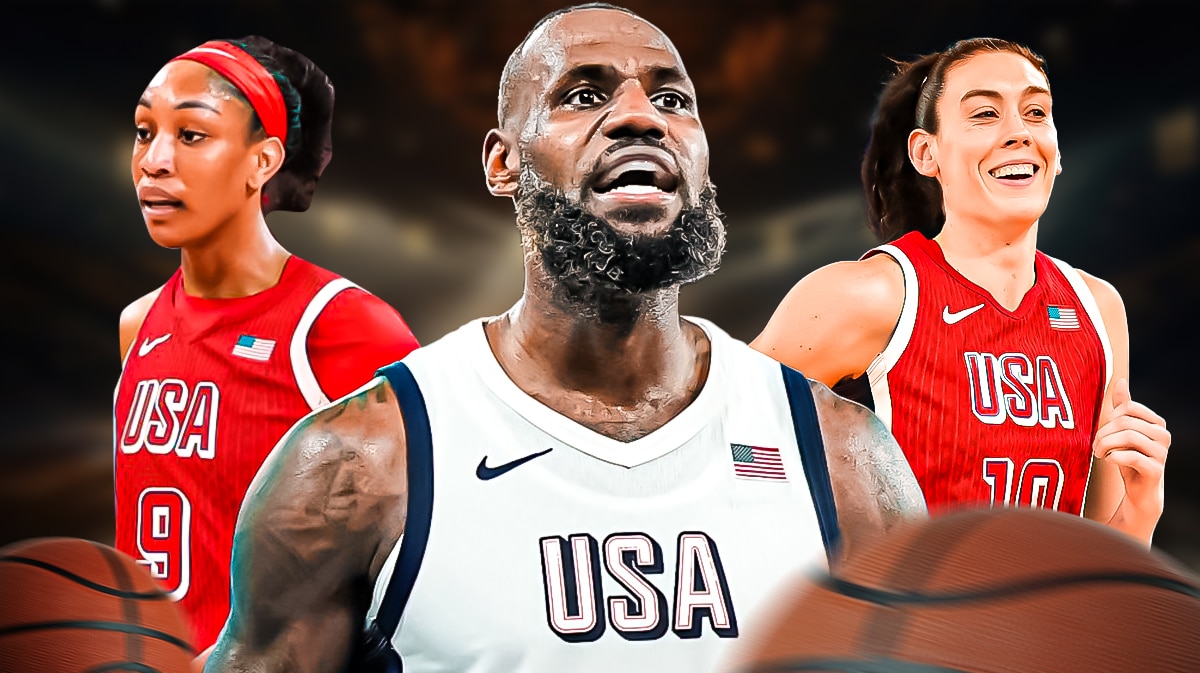 Breanna Stewart and A'Ja Wilson beside LeBron James in the Olympics