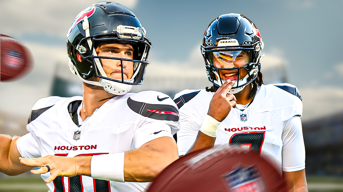 Houston Texans quarterbacks CJ Stroud and Davis Mills.