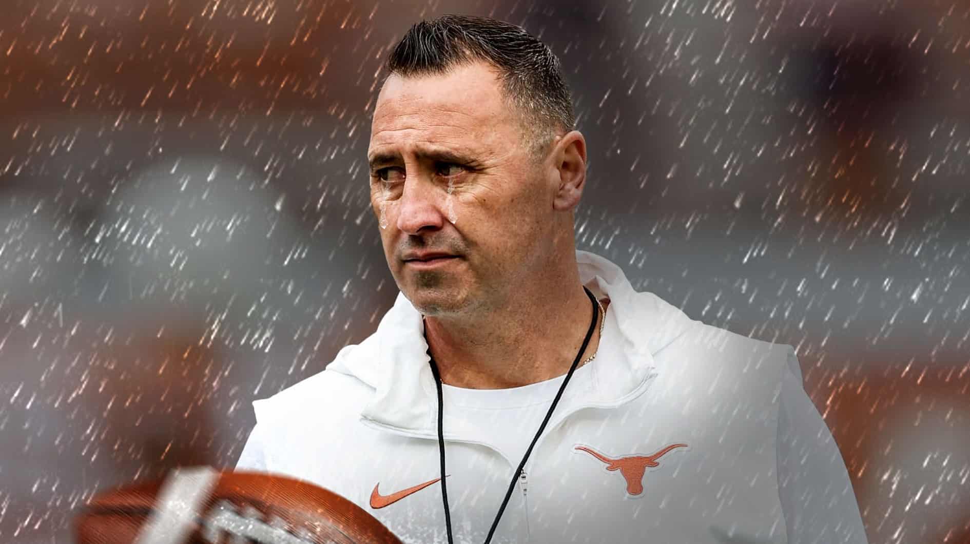 Steve Sarkisian cries in Texas gear