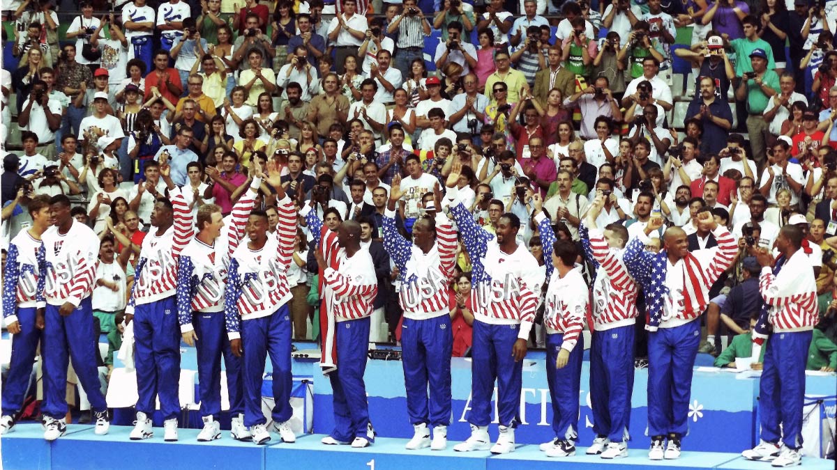 USA defeated Croatia 117-85 in the gold medal game of the Barcelona Summer Olympics August 8, 1992. This was the original Dream Team, and was the first American Olympic team to feature active professional players from the NBA. The starting five consisted of Patrick Ewing, Larry Bird, Michael Jordan, Magic Johnson and Scottie Pippen. The team has been described as one of the greatest sports team ever assembled.