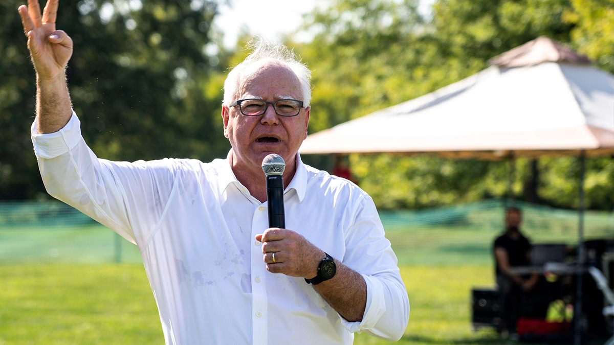 Tim Walz speech in a park