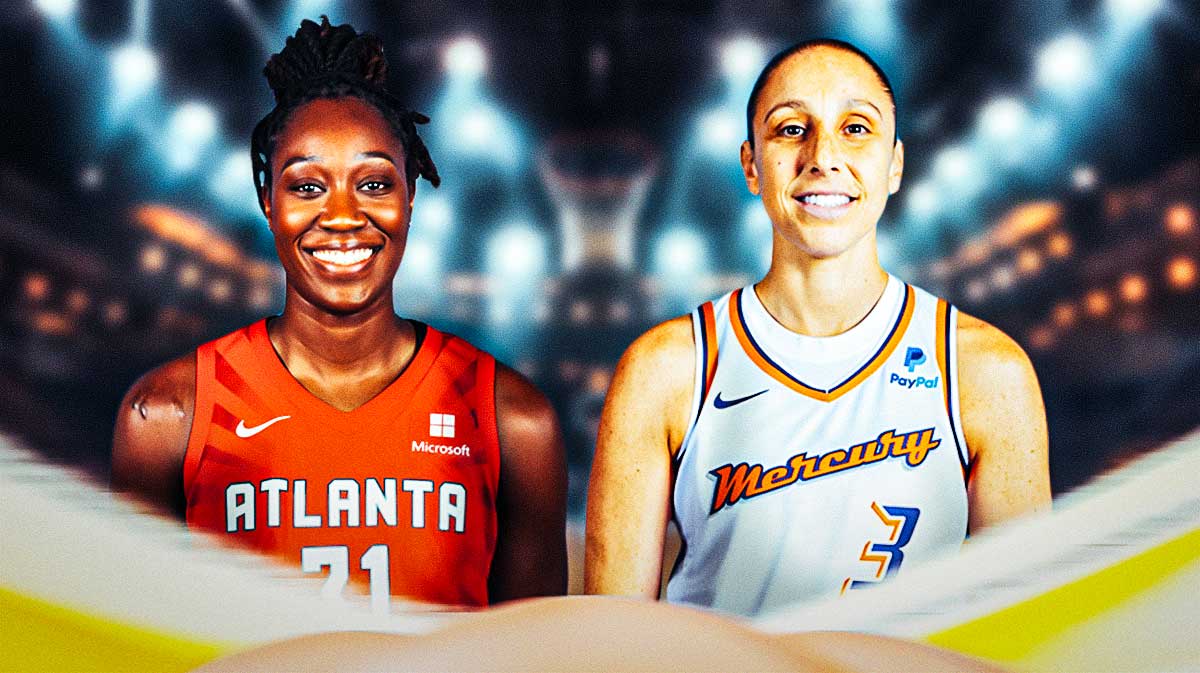 Tina Charles in a Dream jersey, Diana Taurasi in a Mercury jersey.