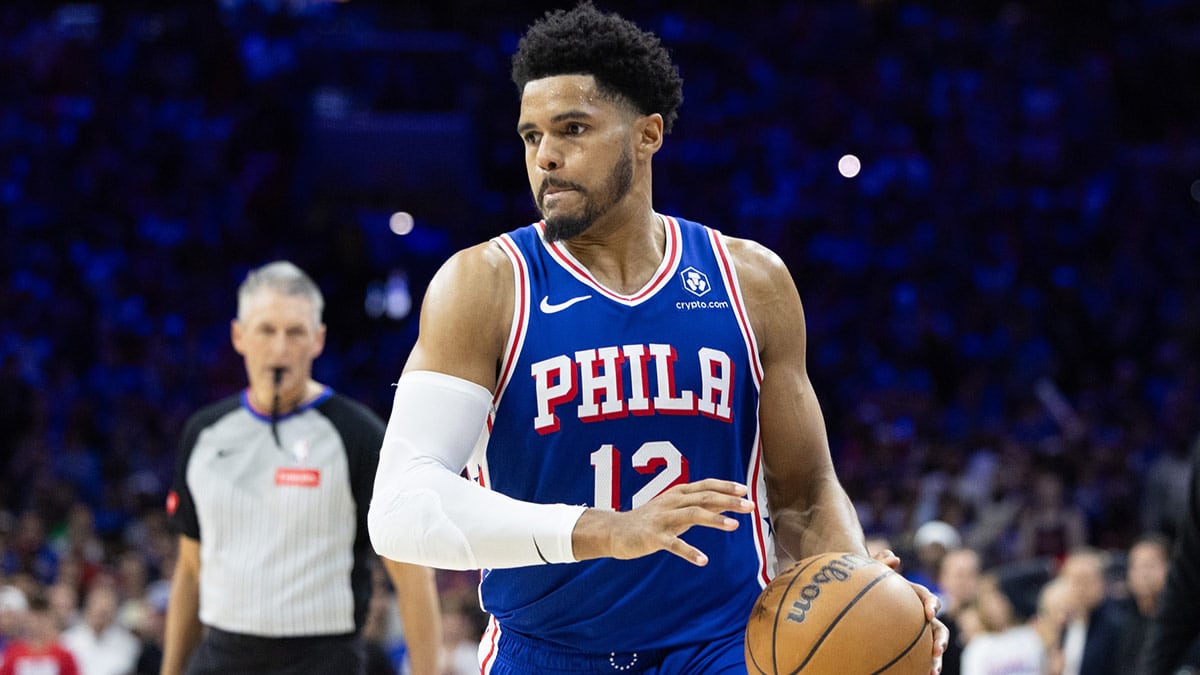 Philadelphia 76ers forward Tobias Harris (12) in action against the New York Knicks during game six of the first round for the 2024 NBA playoffs at Wells Fargo Center. 