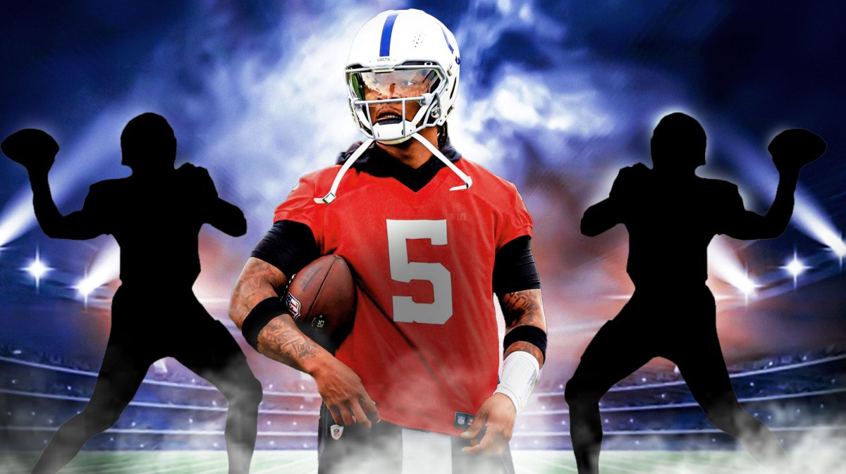 Anthony Richardson and a quarterback silhouette on each side of him.