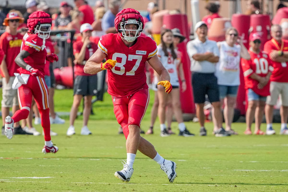 Travis Kelce at Kansas City Chiefs' training camp on July 26, 2024.