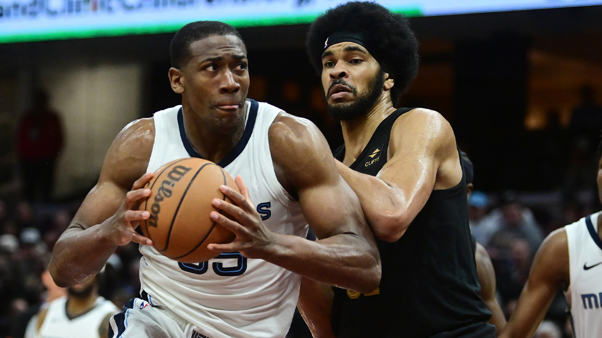 Memphis Grizzlies center Trey Jemison (55) drives to the basket against Cleveland Cavaliers center Jarrett Allen (31) during the second half at Rocket Mortgage FieldHouse.