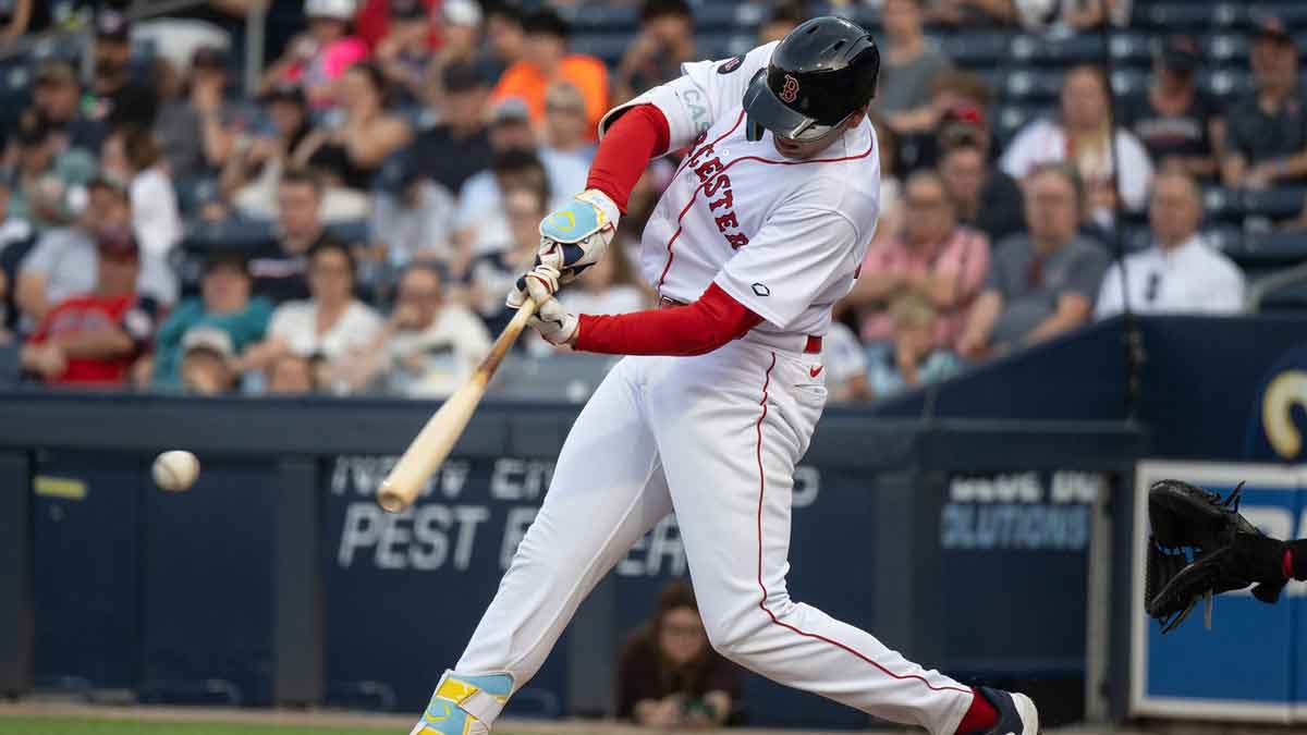 Red Sox first baseman Triston Casas connects during a rehab start at DH for the WooSox