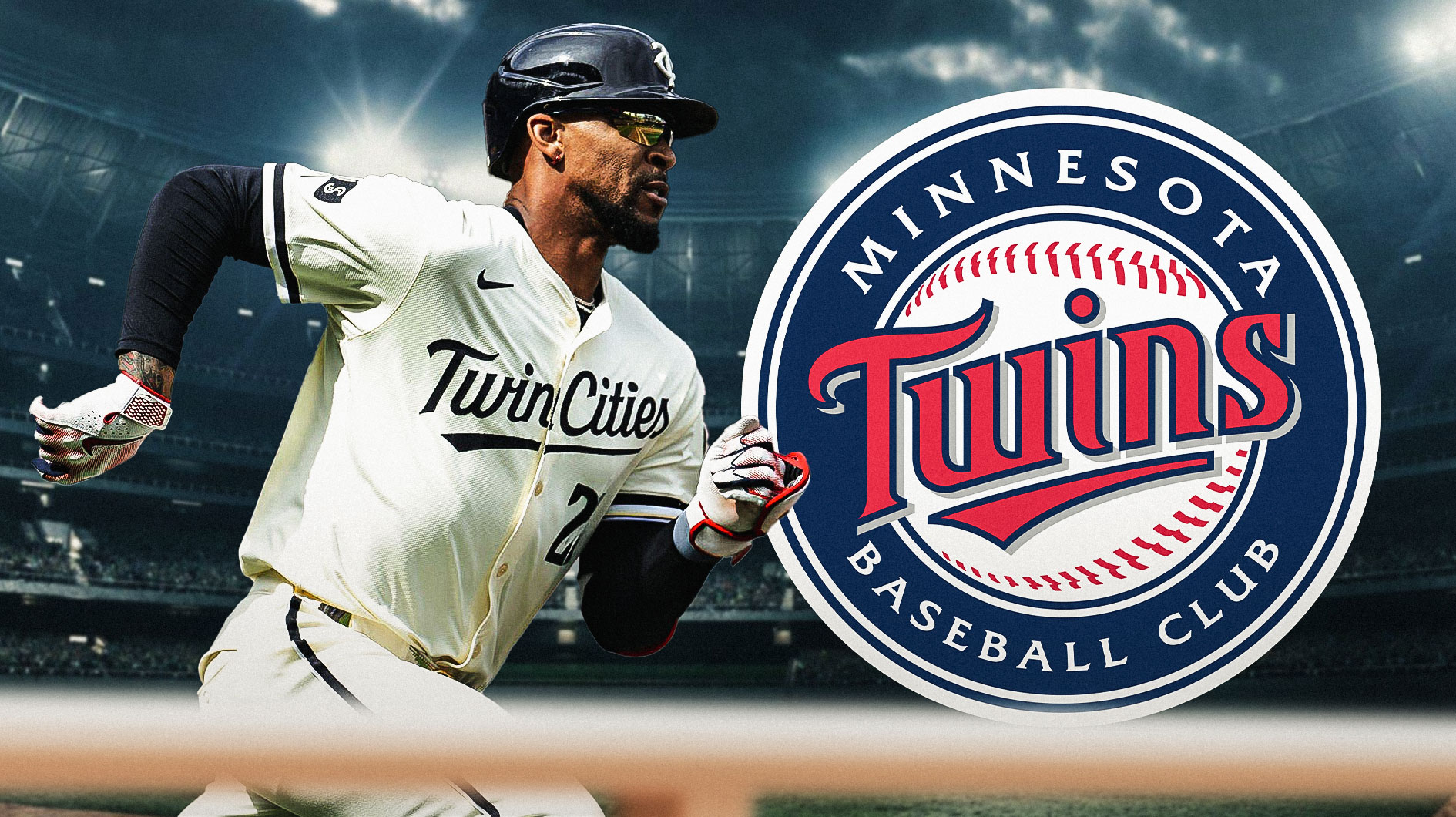 Byron Buxton with Minnesota Twins logo beside him