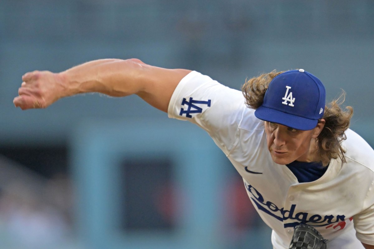 Aug 5, 2024; Los Angeles, California, USA; Los Angeles Dodgers starting pitcher Tyler Glasnow (31) delivers to the plate in the first inning against the Philadelphia Phillies at Dodger Stadium.