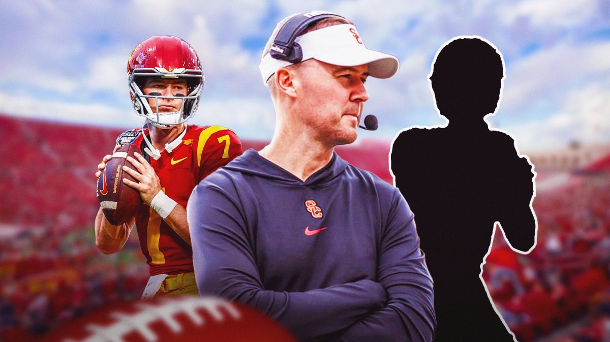 USC football head coach Lincoln Riley, Mason Miller and unknown x-factor player Zachariah Branch.