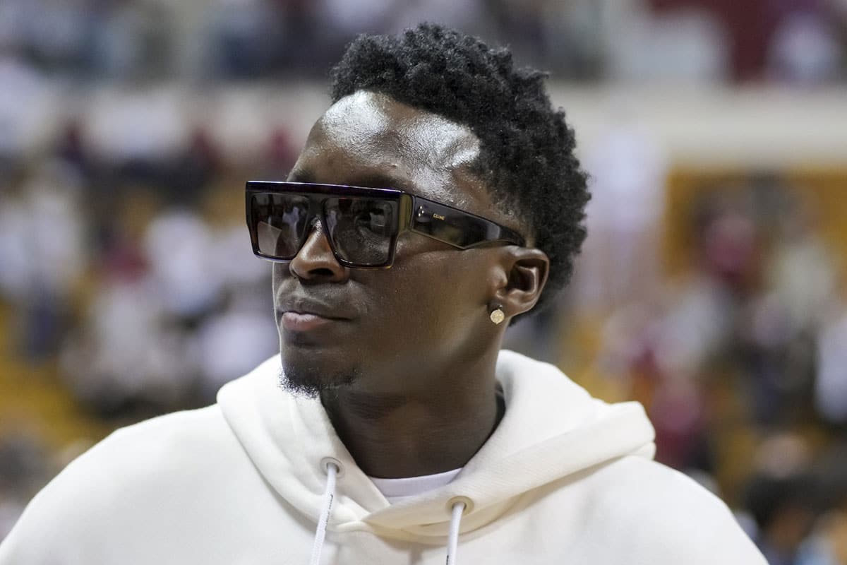 Feb 22, 2024; Bloomington, Indiana, USA; Indiana Pacer s Victor Oladipo stands on the court after the game between the Iowa Hawkeyes and the Indiana Hoosiers at Simon Skjodt Assembly Hall. Credit: Aaron Doster-USA TODAY Sports