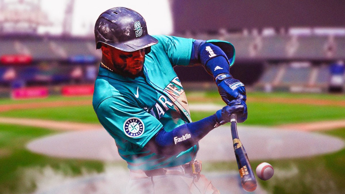 Victor Robles batting in a Seattle Mariners uniform as he seems to have avoided serious injury after being hit by a pitch and forced to leave the game.