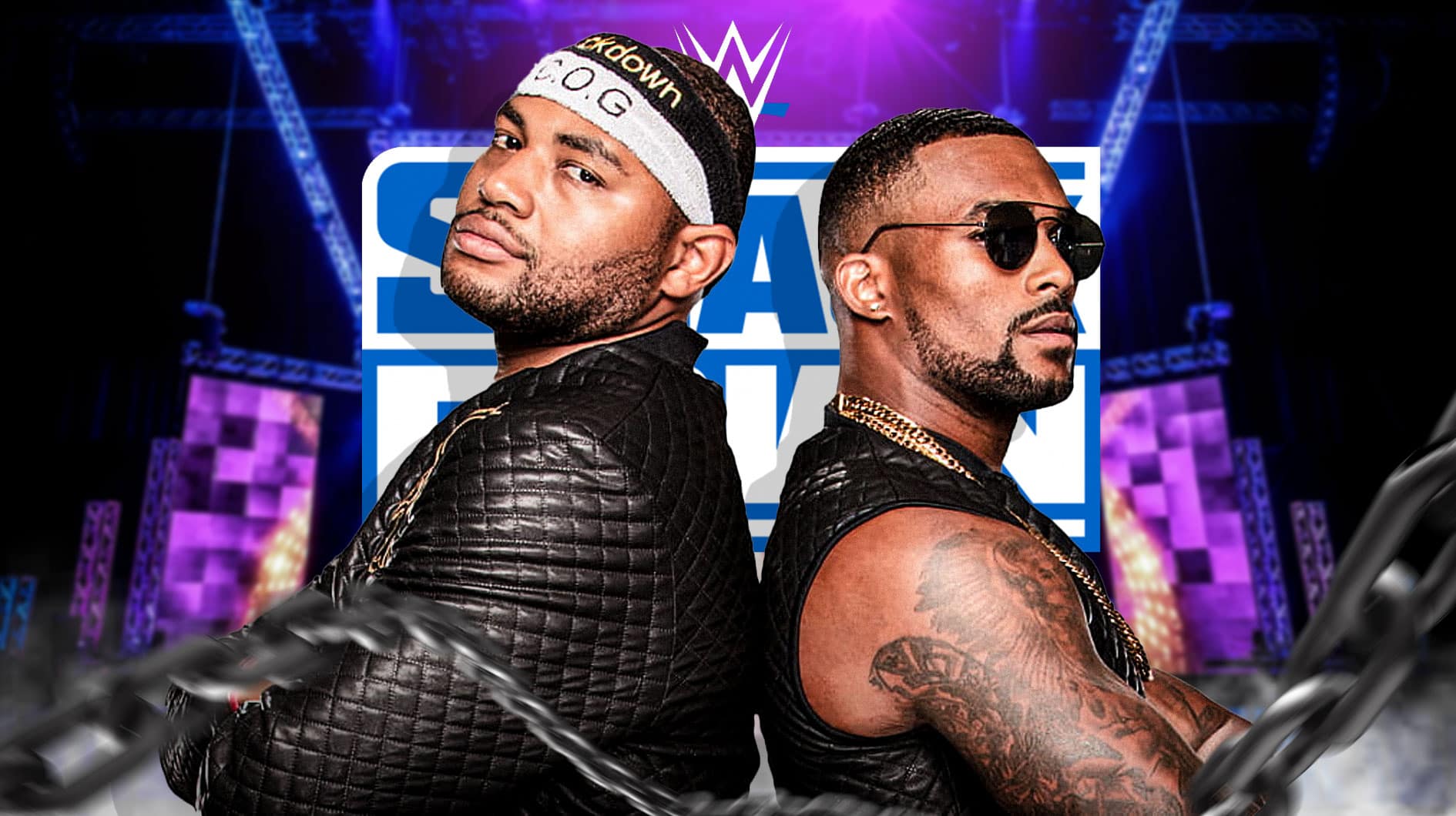 The Street Profits in front of the SmackDown logo.