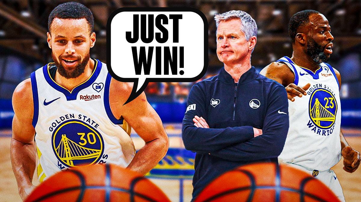 Warriors' Stephen Curry saying "Just win" to Steve Kerr and Draymond Green