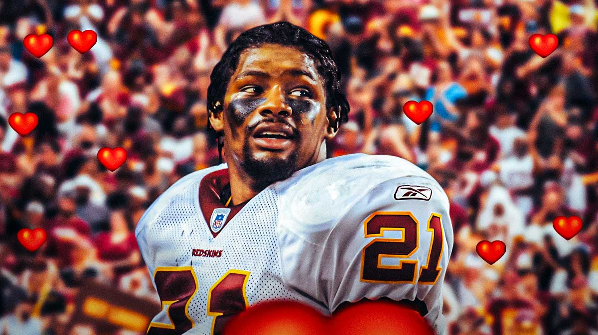 Sean Taylor on one side, a bunch of Washington Commanders fans on the other side with hearts in their eyes