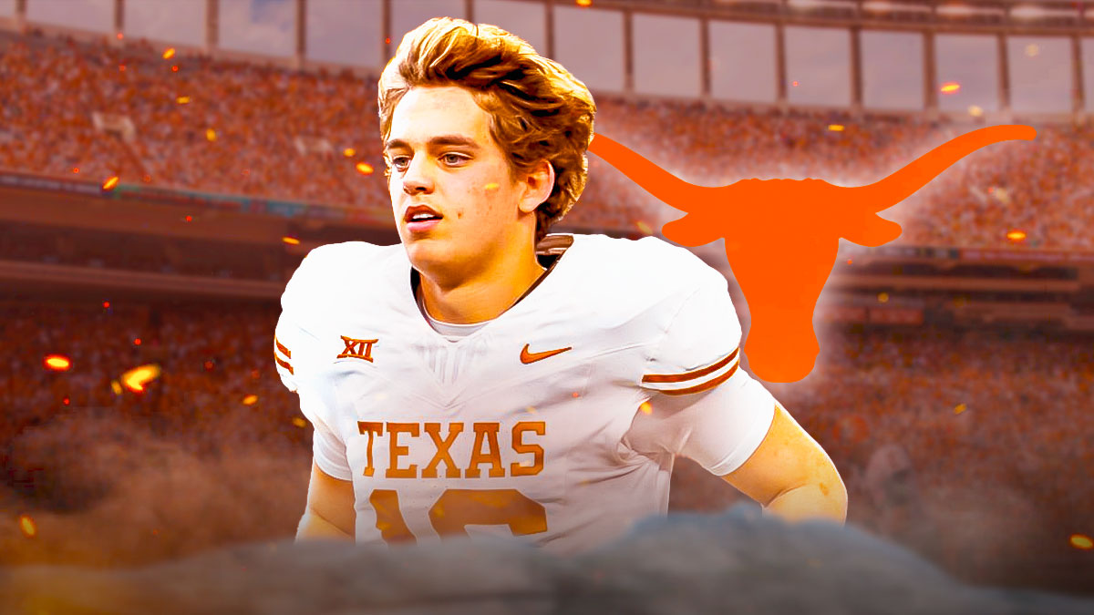 Texas football's Arch Manning looks at Colorado State fans after TD