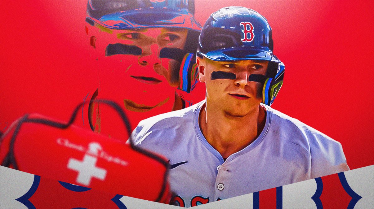 Photo: Tyler O'Neill in Red Sox jersey with medical kit beside him