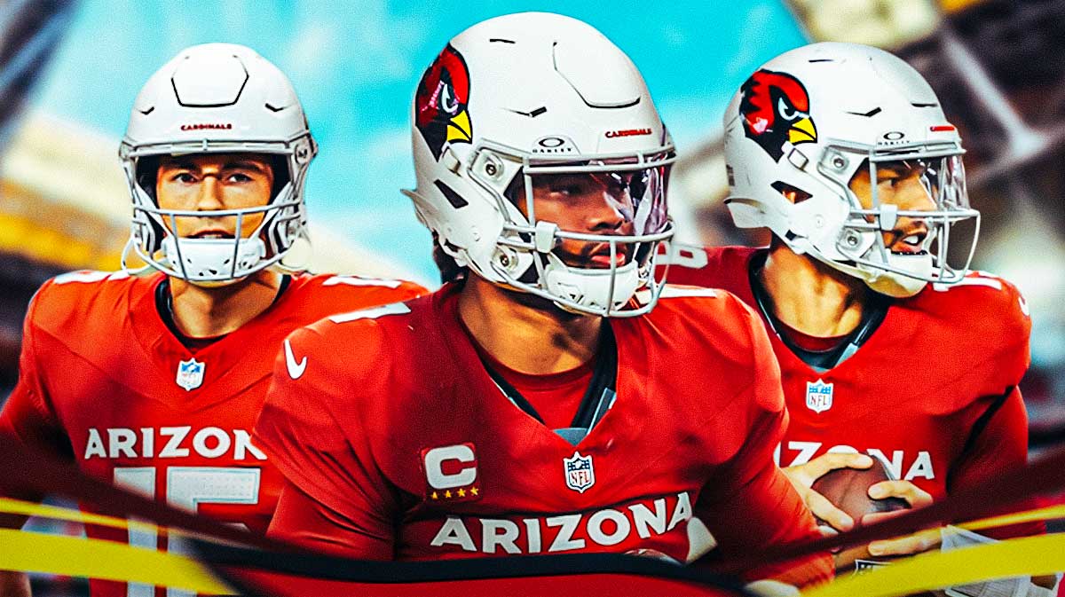 Arizona Cardinals star Kyler Murray in the center with Clayton Tune and Desmond Ridder on either side.