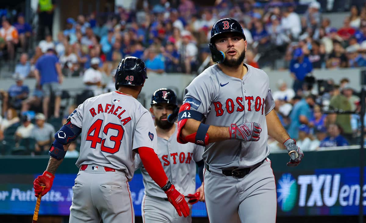 Boston Red Sox right fielder Wilyer Abreu (52) reacts after hitting a three-run home run during the sixth inning against the Texas Rangers at Globe Life Field. 